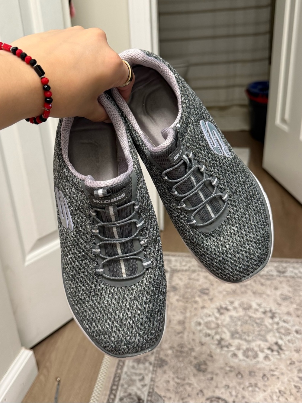 Skechers Gray Knit Slip-On Athletic Sneakers